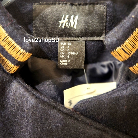 H&M Gisele Bündchen Military Wool Blazer Navy Blue Gold Jacket NWT US 6 Euro 36 - Picture 3 of 5